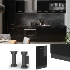 Vicco Geschirrspülblende "R-Line", Schwarz Hochglanz, 45 cm ohne Arbeitsplatte