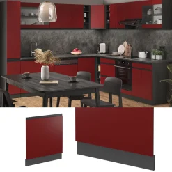 Vicco Geschirrspülblende R-Line, Geschirrspüler Fronttür, Rot, 60 cm, AP Marmor