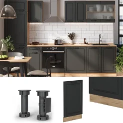 Vicco Geschirrspülblende R-Line, Geschirrspüler Fronttür, Anthrazit Landhaus, 45 cm, AP Eiche