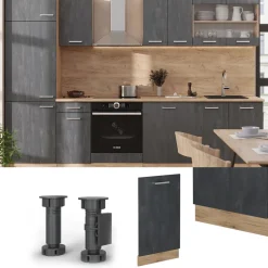 Vicco Geschirrspülblende "R-Line", Schwarz Beton, 45 cm ohne Arbeitsplatte