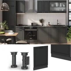 Vicco Geschirrspülblende R-Line, Geschirrspüler Fronttür, Anthrazit Landhaus, 60 cm, AP Marmor