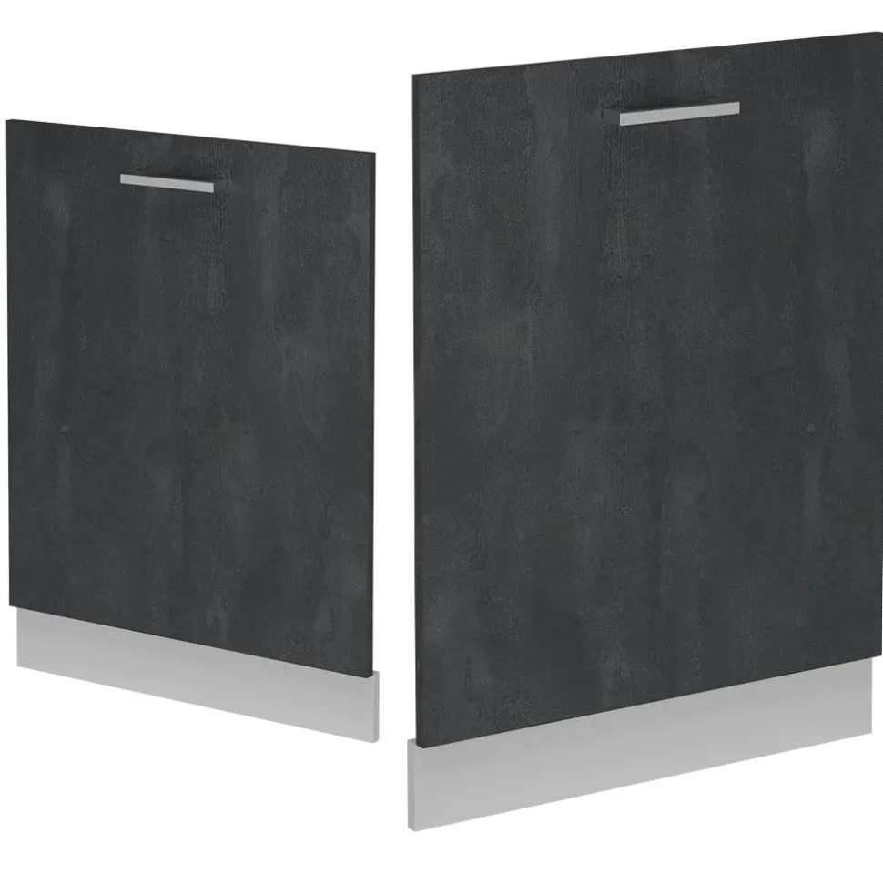 Vicco Geschirrspülblende R-Line, Geschirrspüler Fronttür, Schwarz Beton, 60 cm, AP Eiche