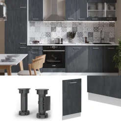 Vicco Geschirrspülblende "R-Line", Schwarz Beton, 45 cm ohne Arbeitsplatte