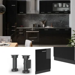 Vicco Geschirrspülblende "R-Line", Schwarz Hochglanz, 60 cm ohne Arbeitsplatte