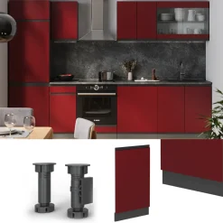 Vicco Geschirrspülblende R-Line, Geschirrspüler Fronttür, Rot, 45 cm ohne Arbeitsplatte