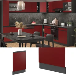 Vicco Geschirrspülblende R-Line, Geschirrspüler Fronttür, Rot, 45 cm, AP Eiche