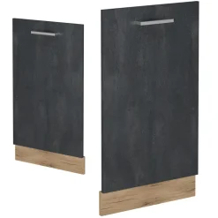 Vicco Geschirrspülblende R-Line, Geschirrspüler Fronttür, Schwarz Beton, 45 cm, AP Marmor