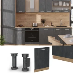 Vicco Geschirrspülblende R-Line, Geschirrspüler Fronttür, Schwarz Beton, 60 cm, AP Anthrazit