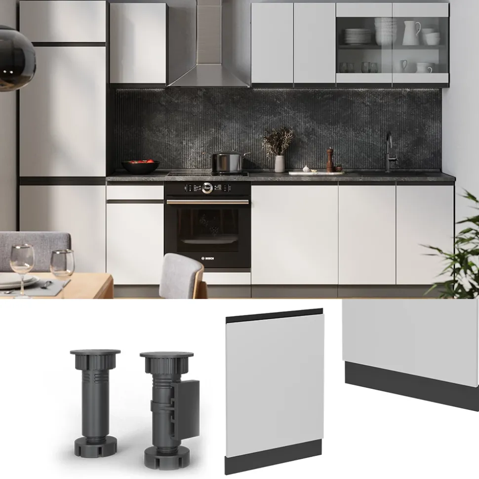 Vicco Geschirrspülblende R-Line, Geschirrspüler Fronttür, Weiß, 60 cm, AP Marmor