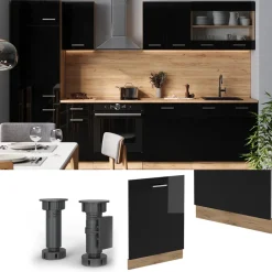 Vicco Geschirrspülblende "R-Line", Schwarz Hochglanz, 60 cm ohne Arbeitsplatte