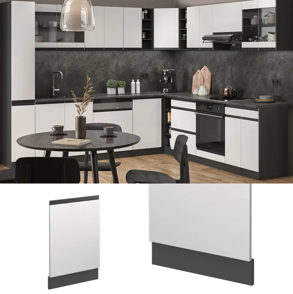 Vicco Geschirrspülblende R-Line, Geschirrspüler Fronttür, Weiß, 45 cm, AP Marmor