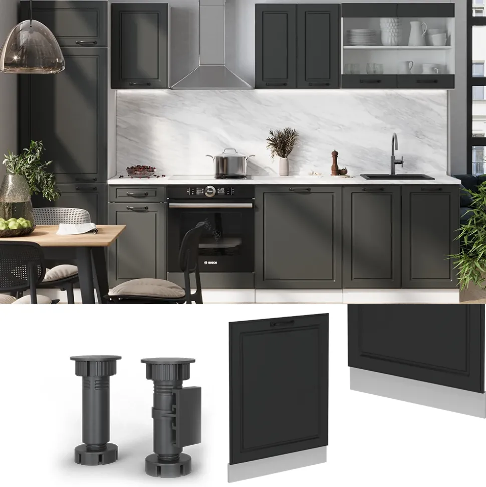 Vicco Geschirrspülblende "R-Line", Anthrazit Landhaus, 60 cm ohne Arbeitsplatte