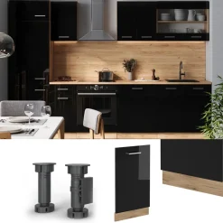 Vicco Geschirrspülblende "R-Line", Schwarz Hochglanz, 45 cm ohne Arbeitsplatte