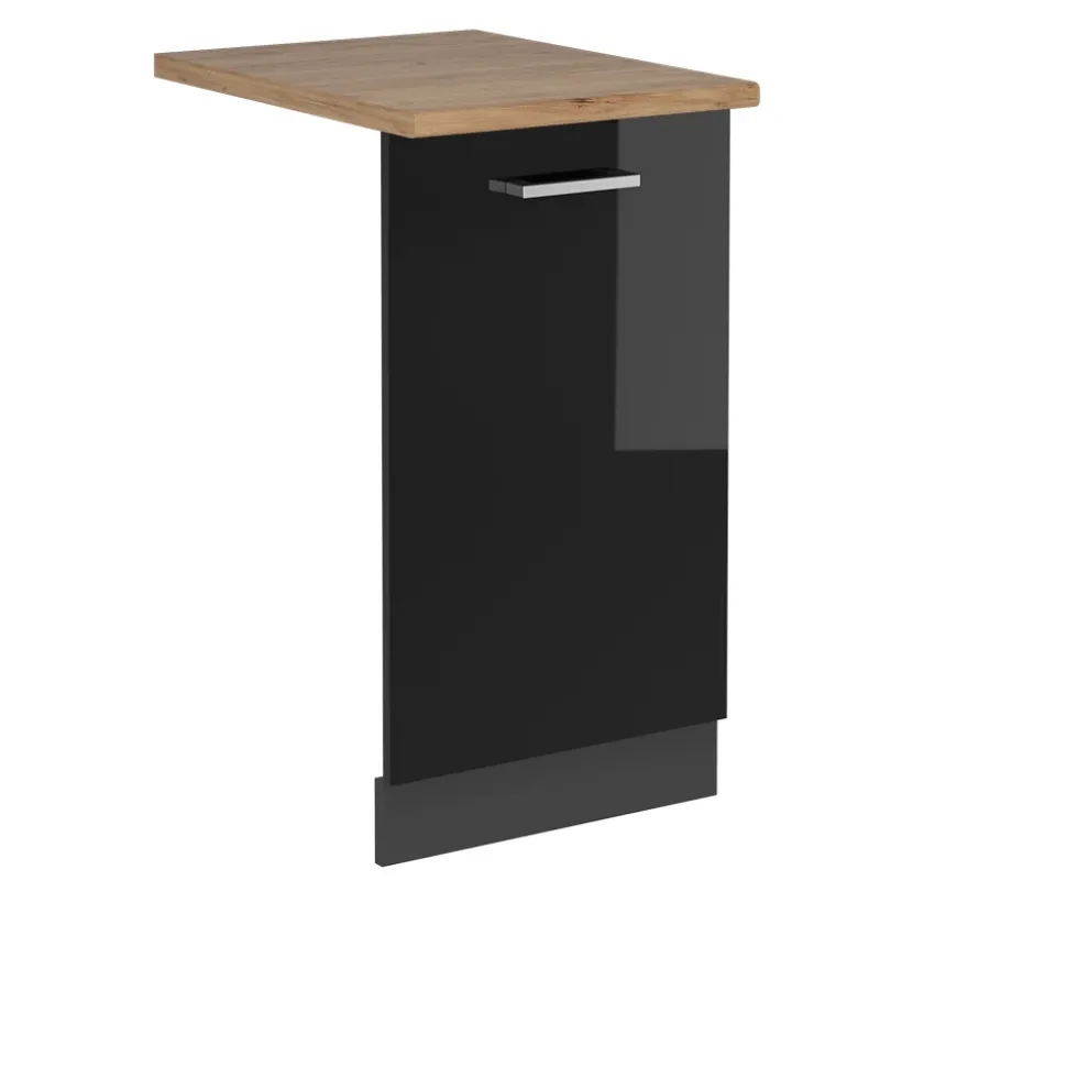 Vicco Geschirrspülblende R-Line, Geschirrspüler Fronttür, Schwarz Hochglanz, 45 cm, AP Eiche