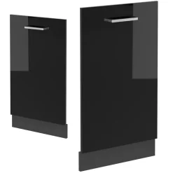 Vicco Geschirrspülblende R-Line, Geschirrspüler Fronttür, Schwarz Hochglanz, 45 cm, AP Eiche