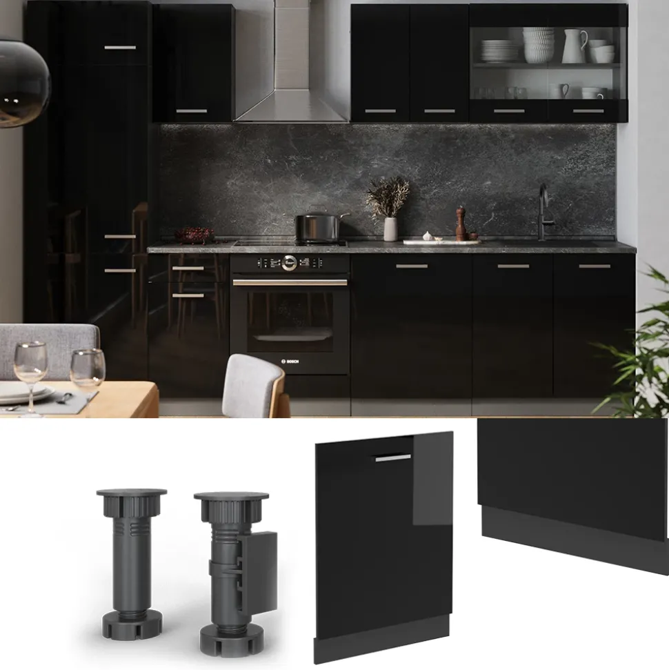 Vicco Geschirrspülblende "R-Line", Schwarz Hochglanz, 60 cm , AP Anthrazit