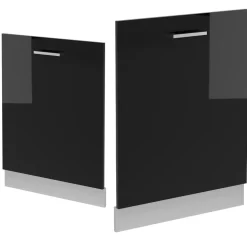 Vicco Geschirrspülblende R-Line, Geschirrspüler Fronttür, Schwarz Hochglanz, 60 cm, AP Eiche