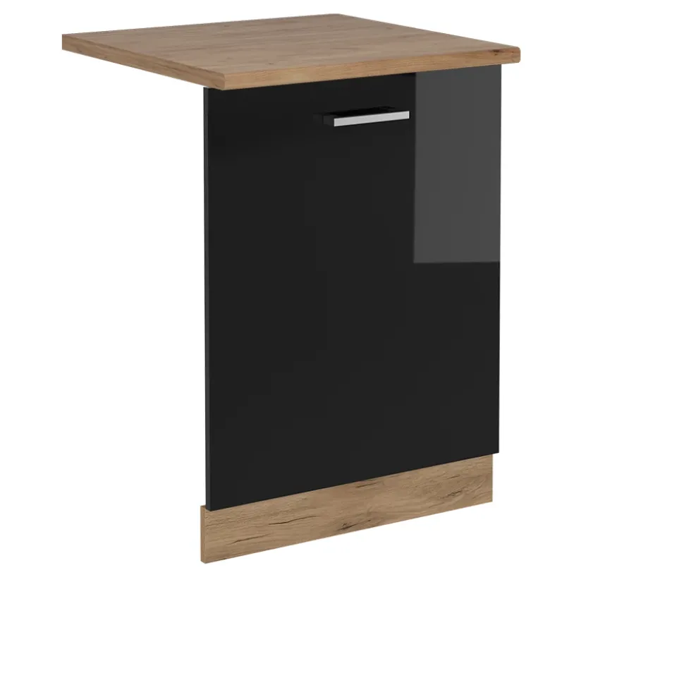Vicco Geschirrspülblende R-Line, Geschirrspüler Fronttür, Schwarz Hochglanz, 60 cm, AP Eiche