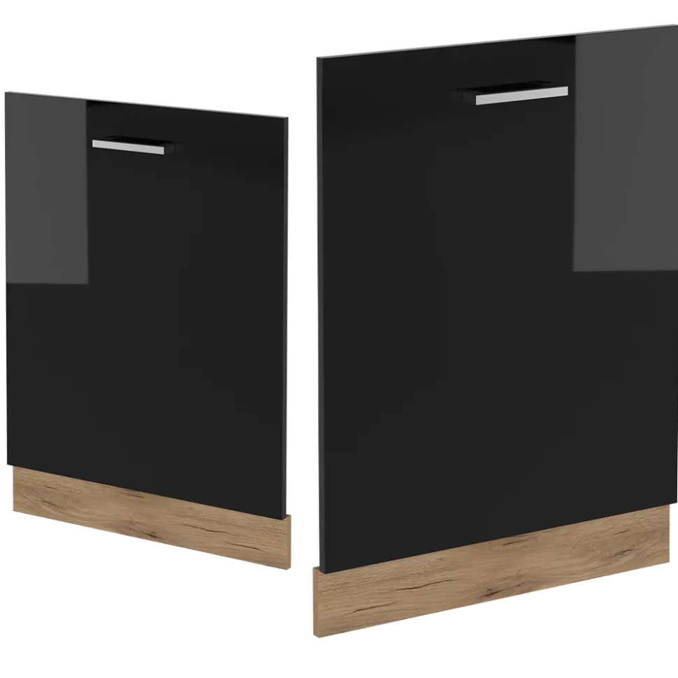 Vicco Geschirrspülblende R-Line, Geschirrspüler Fronttür, Schwarz Hochglanz, 60 cm, AP Eiche