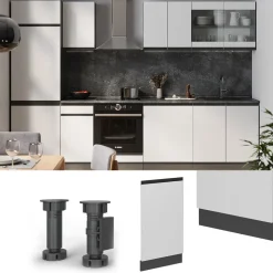 Vicco Geschirrspülblende R-Line, Geschirrspüler Fronttür, Weiß, 45 cm, AP Anthrazit