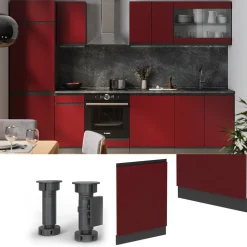 Vicco Geschirrspülblende R-Line, Geschirrspüler Fronttür, Rot, 60 cm, AP Eiche