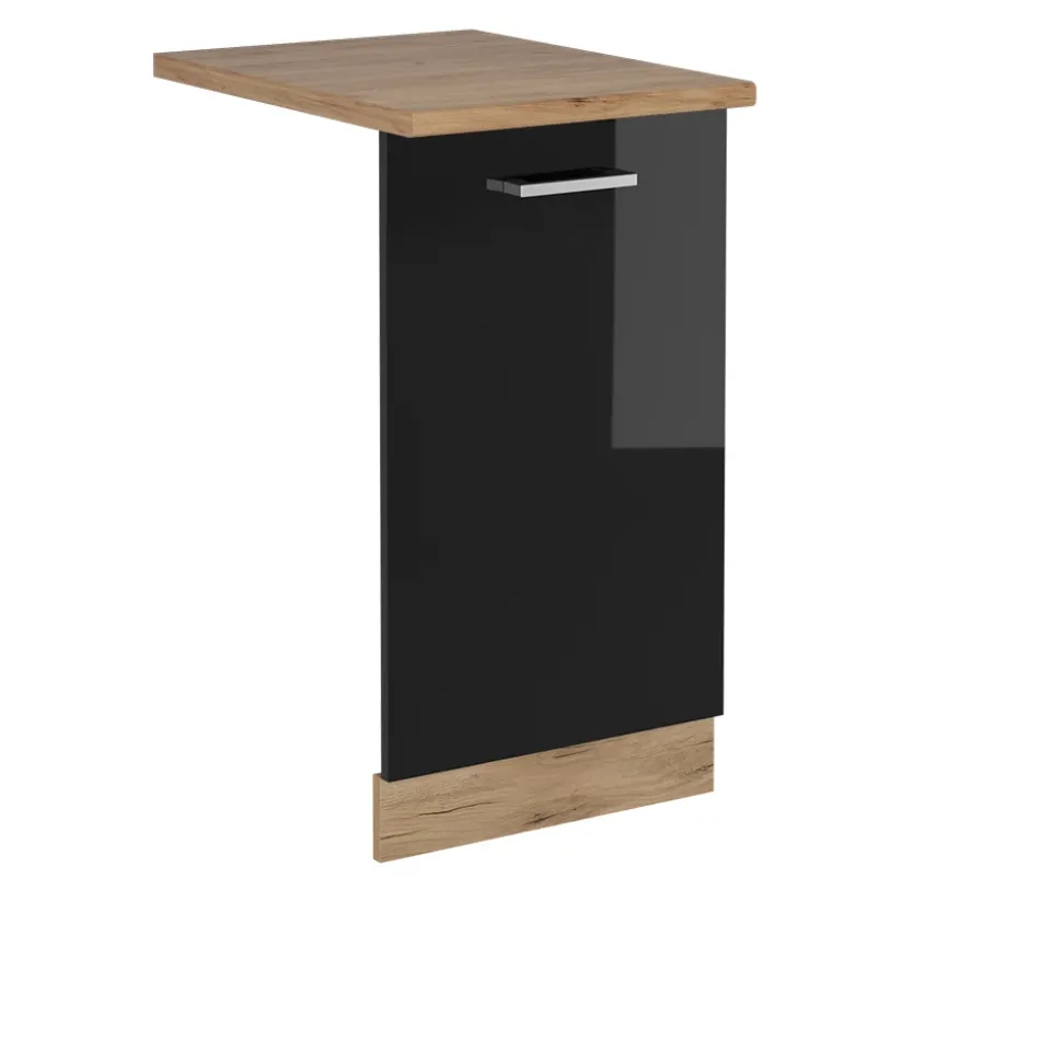 Vicco Geschirrspülblende R-Line, Geschirrspüler Fronttür, Schwarz Hochglanz, 45 cm, AP Eiche