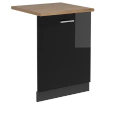 Vicco Geschirrspülblende R-Line, Geschirrspüler Fronttür, Schwarz Hochglanz, 60 cm, AP Eiche