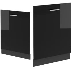 Vicco Geschirrspülblende R-Line, Geschirrspüler Fronttür, Schwarz Hochglanz, 60 cm, AP Eiche