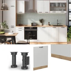 Vicco Geschirrspülblende R-Line, Geschirrspüler Fronttür, Weiß Landhaus, 60 cm, AP Anthrazit