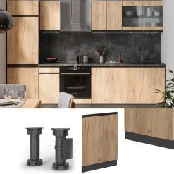 Vicco Geschirrspülblende R-Line, Geschirrspüler Fronttür, Goldkraft Eiche, 60 cm, AP Marmor