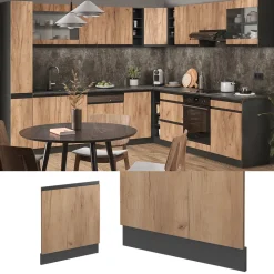 Vicco Geschirrspülblende R-Line, Geschirrspüler Fronttür, Goldkraft Eiche, 60 cm, AP Marmor