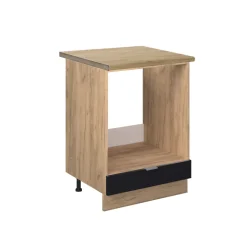 Vicco Herdumbauschrank Fame-Line, Herdschrank, Schwarz gestreift, 60 cm, AP Eiche