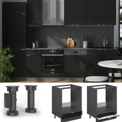 Vicco Herdumbauschrank Fame-Line, Herdschrank, Schwarz gestreift, 60 cm, AP Marmor