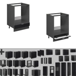 Vicco Herdumbauschrank Fame-Line, Herdschrank, Schwarz gestreift, 60 cm, AP Marmor