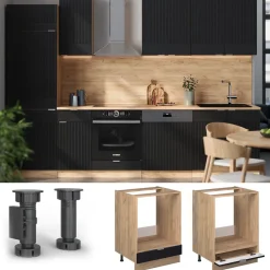 Vicco Herdumbauschrank Fame-Line, Herdschrank, Schwarz gestreift, 60 cm, AP Marmor