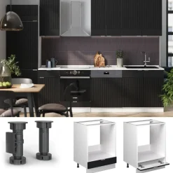 Vicco Herdumbauschrank Fame-Line, Herdschrank, Schwarz gestreift, 60 cm, AP Marmor