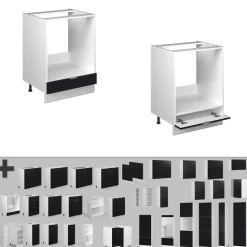 Vicco Herdumbauschrank Fame-Line, Herdschrank, Schwarz gestreift, 60 cm, AP Marmor