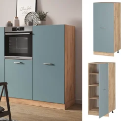 Vicco Herdumbauschrank R-Line, Küchenkommode, Blau-Grau/Goldkraft Eiche, 60 cm