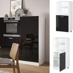 Vicco Herdumbauschrank R-Line, Herdschrank, Schwarz Hochglanz/Weiß, 60 cm