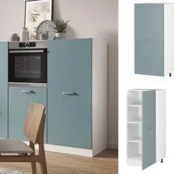 Vicco Herdumbauschrank R-Line, Küchenkommode, Blau-Grau/Weiß, 60 cm