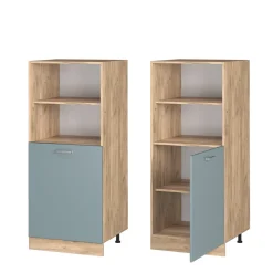 Vicco Herdumbauschrank R-Line, Herdschrank, Blau-Grau/Goldkraft Eiche, 60 cm