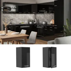 Vicco Hängeschrank R-Line, hängender Küchenschrank, Schwarz Hochglanz/Anthrazit, 30 cm