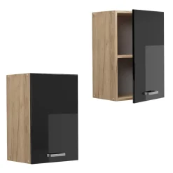 Vicco Hängeschrank R-Line, hängender Küchenschrank, Schwarz Hochglanz/Goldkraft Eiche, 40 cm