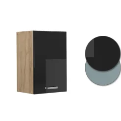 Vicco Hängeschrank R-Line, hängender Küchenschrank, Schwarz Hochglanz/Goldkraft Eiche, 40 cm
