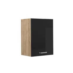 Vicco Hängeschrank R-Line, hängender Küchenschrank, Schwarz Hochglanz/Goldkraft Eiche, 45 cm