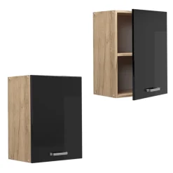 Vicco Hängeschrank R-Line, hängender Küchenschrank, Schwarz Hochglanz/Goldkraft Eiche, 45 cm