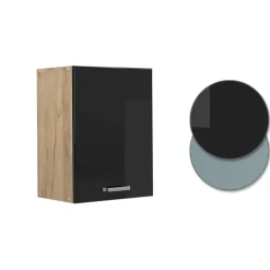 Vicco Hängeschrank R-Line, hängender Küchenschrank, Schwarz Hochglanz/Goldkraft Eiche, 45 cm