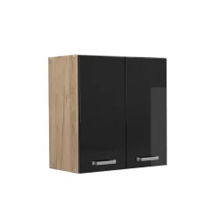 Vicco Hängeschrank R-Line, hängender Küchenschrank, Schwarz Hochglanz/Goldkraft Eiche, 60 cm