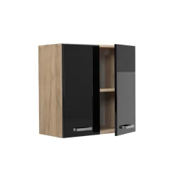 Vicco Hängeschrank R-Line, hängender Küchenschrank, Schwarz Hochglanz/Goldkraft Eiche, 60 cm