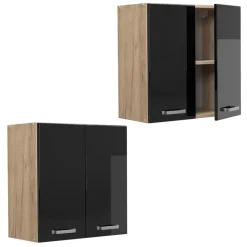 Vicco Hängeschrank R-Line, hängender Küchenschrank, Schwarz Hochglanz/Goldkraft Eiche, 60 cm